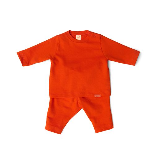 Conjunto Bebê Moletinho Manga Longa Laranja