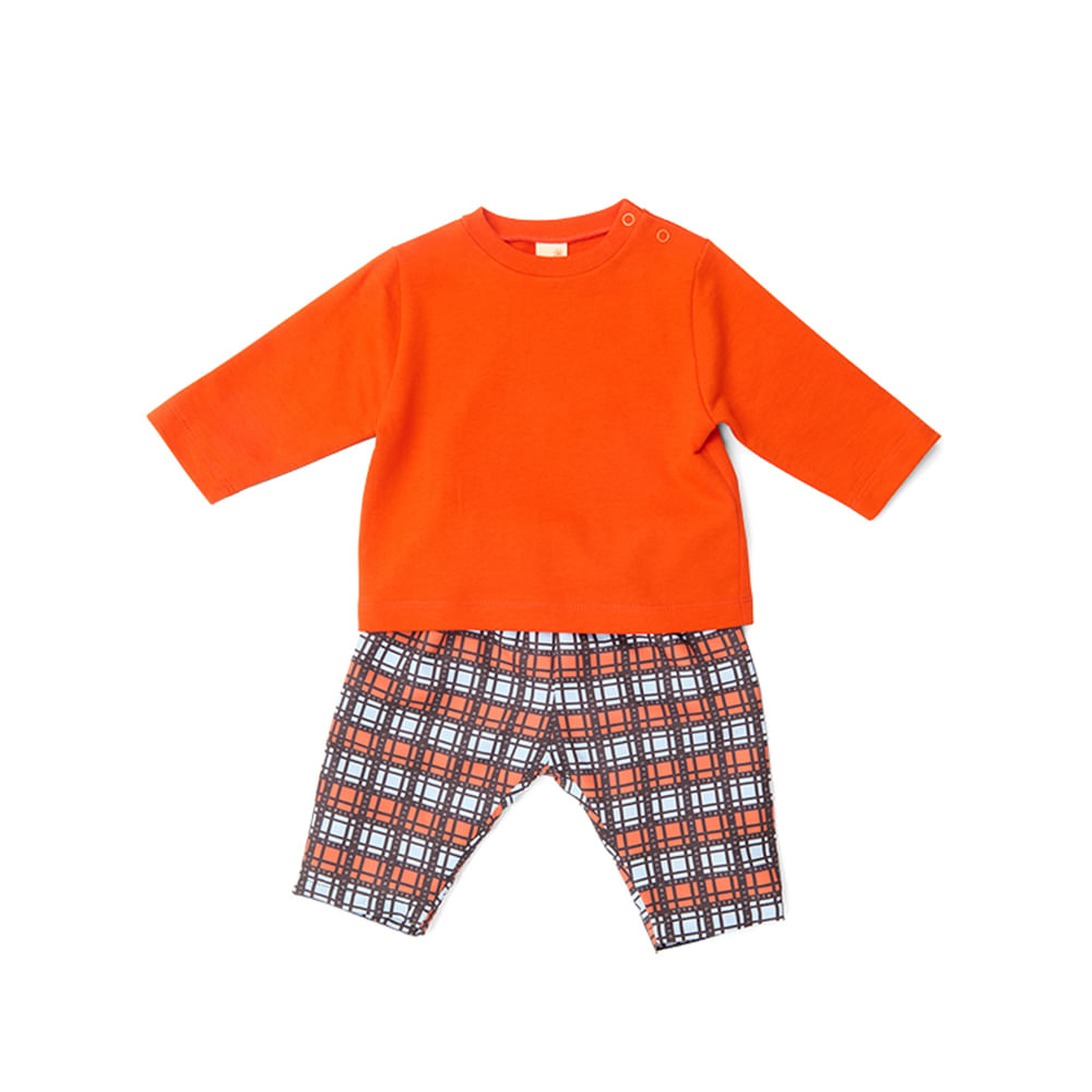 Conjunto Bebê Infinito Manga Longa Laranja