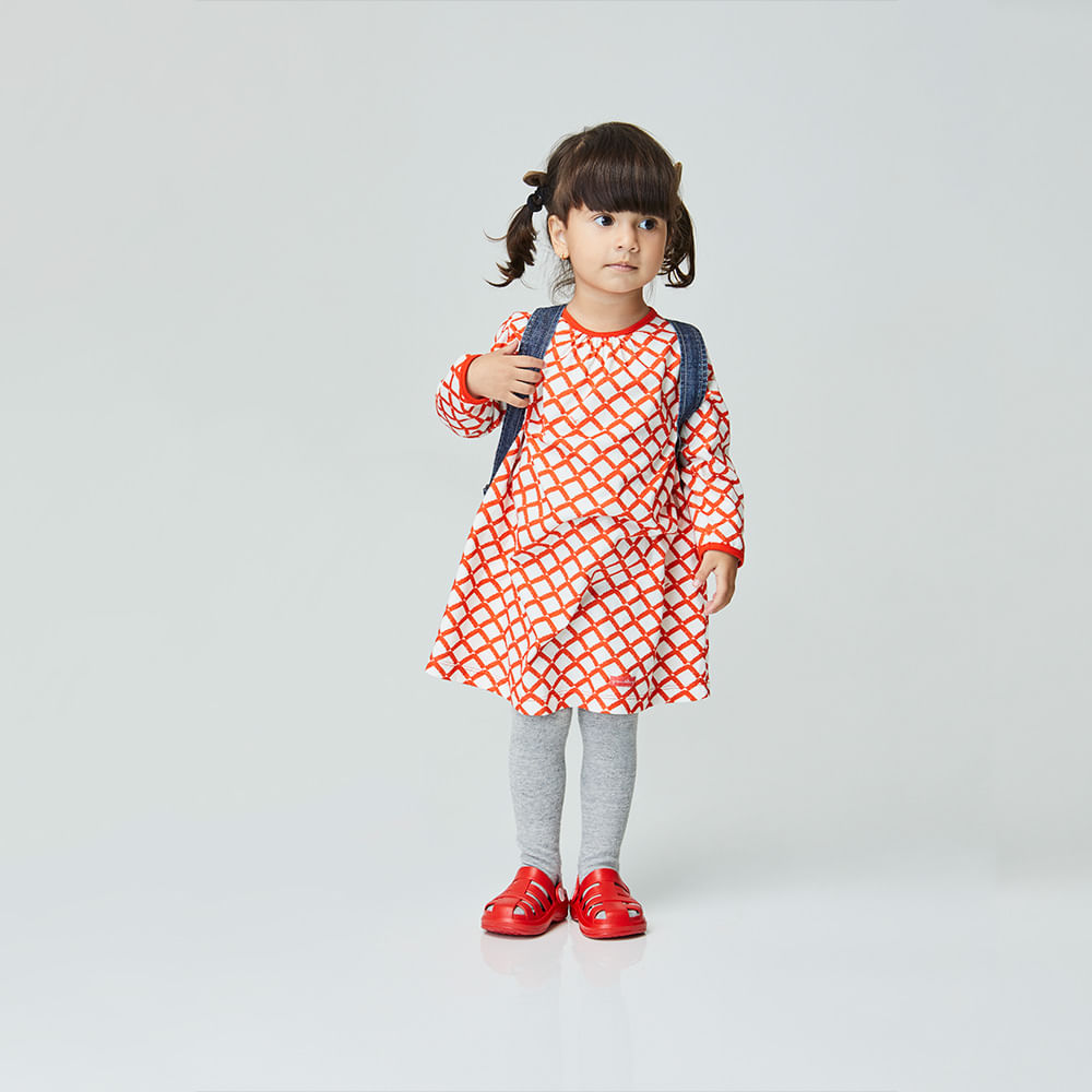 Vestido Toddler Labirinto Manga Longa Vermelho
