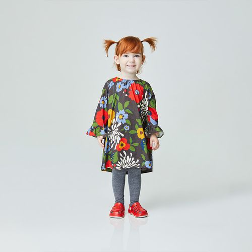Vestido Toddler Jardim dos Sonhos Manga Longa Chumbo