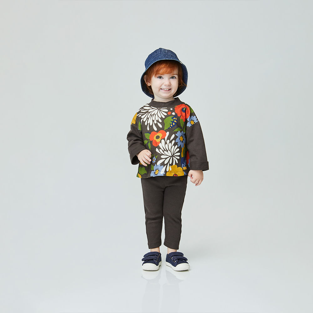 Conjunto Toddler Jardim dos Sonhos Manga Longa Chumbo