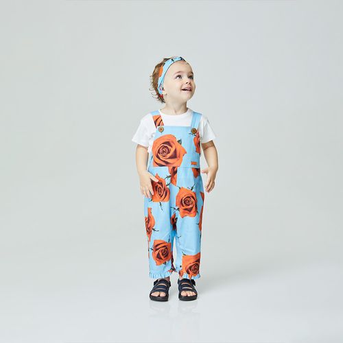 Jardineira Toddler Rosas Azul