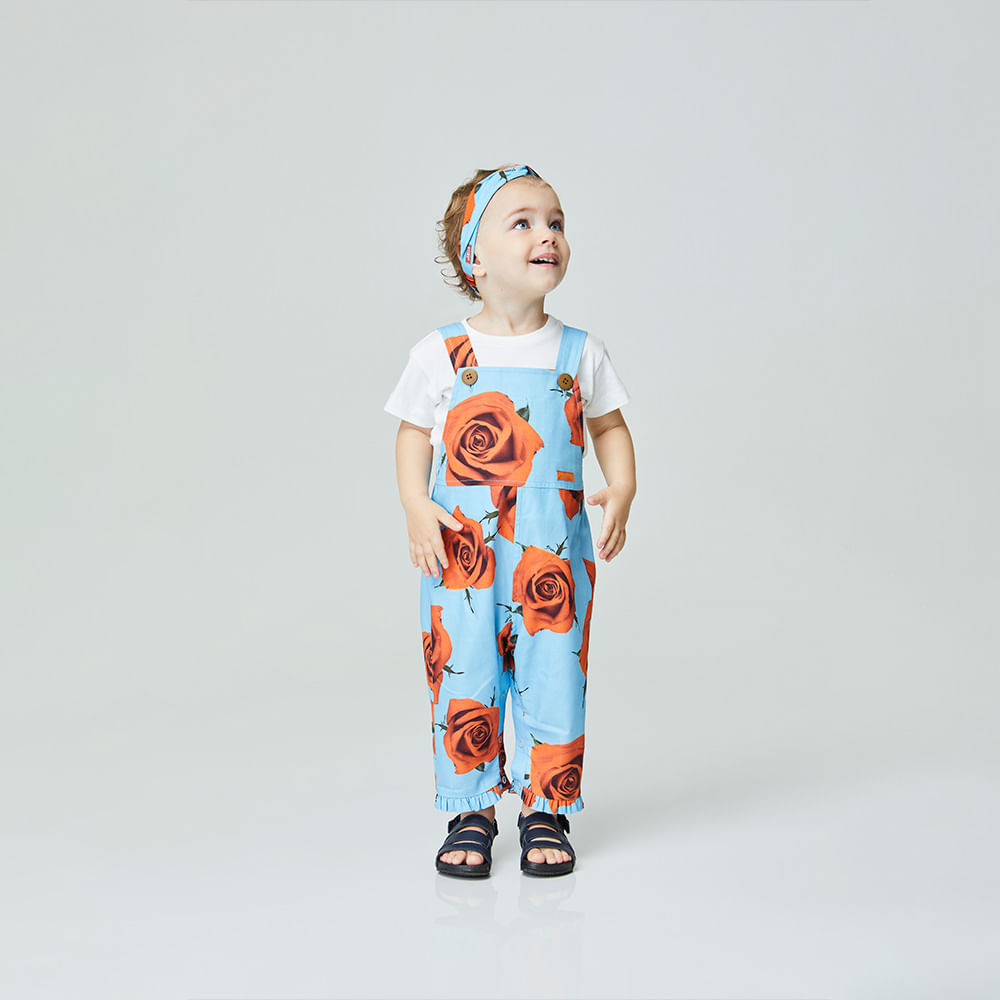 Jardineira Toddler Rosas Azul