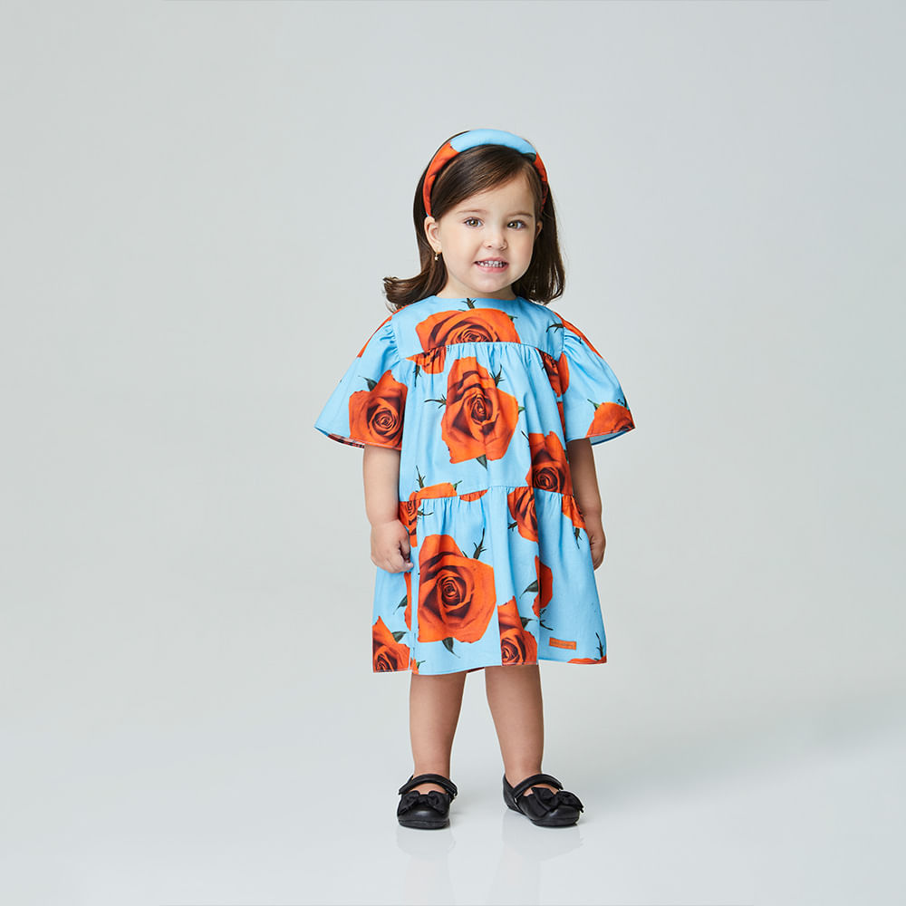 Vestido Toddler Rosas Azul
