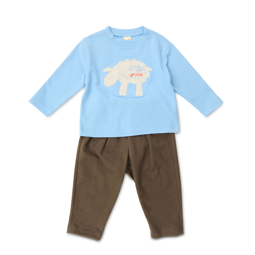 Conjunto Toddler Sheep Manga Longa Azul