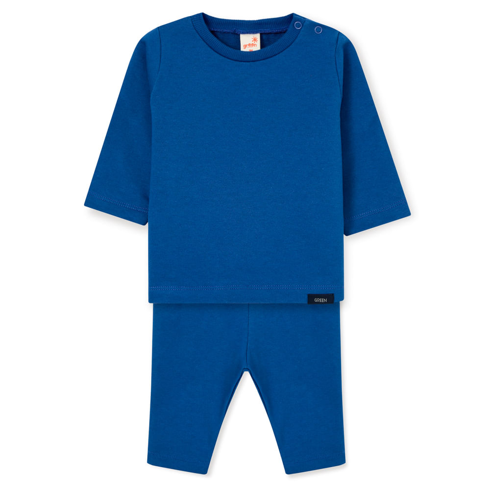 Conjunto Bebê Moletinho Manga Longa Azul