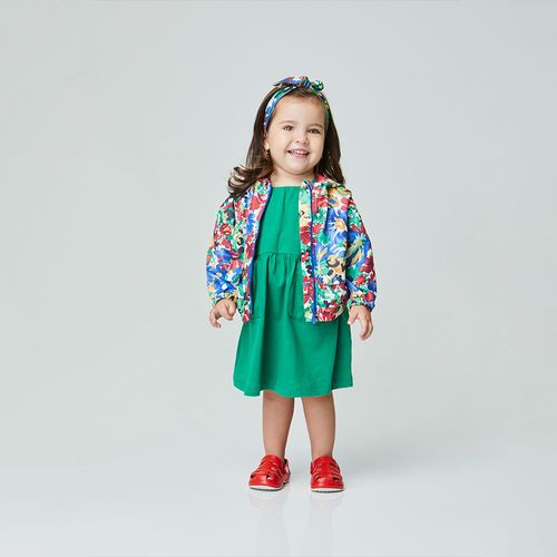 Vestido Toddler Menina Bolso Color Verde