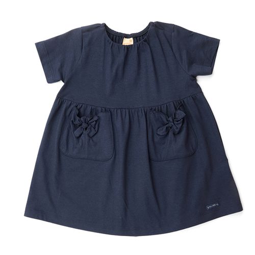Vestido Toddler Menina Bolso Color Azul