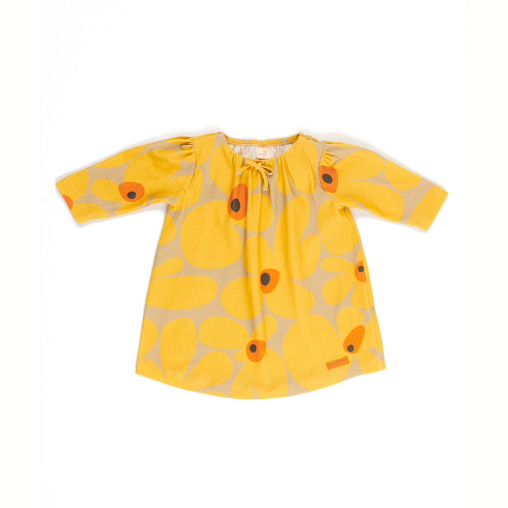 Vestido Bebê Power Flower Manga Longa Amarelo