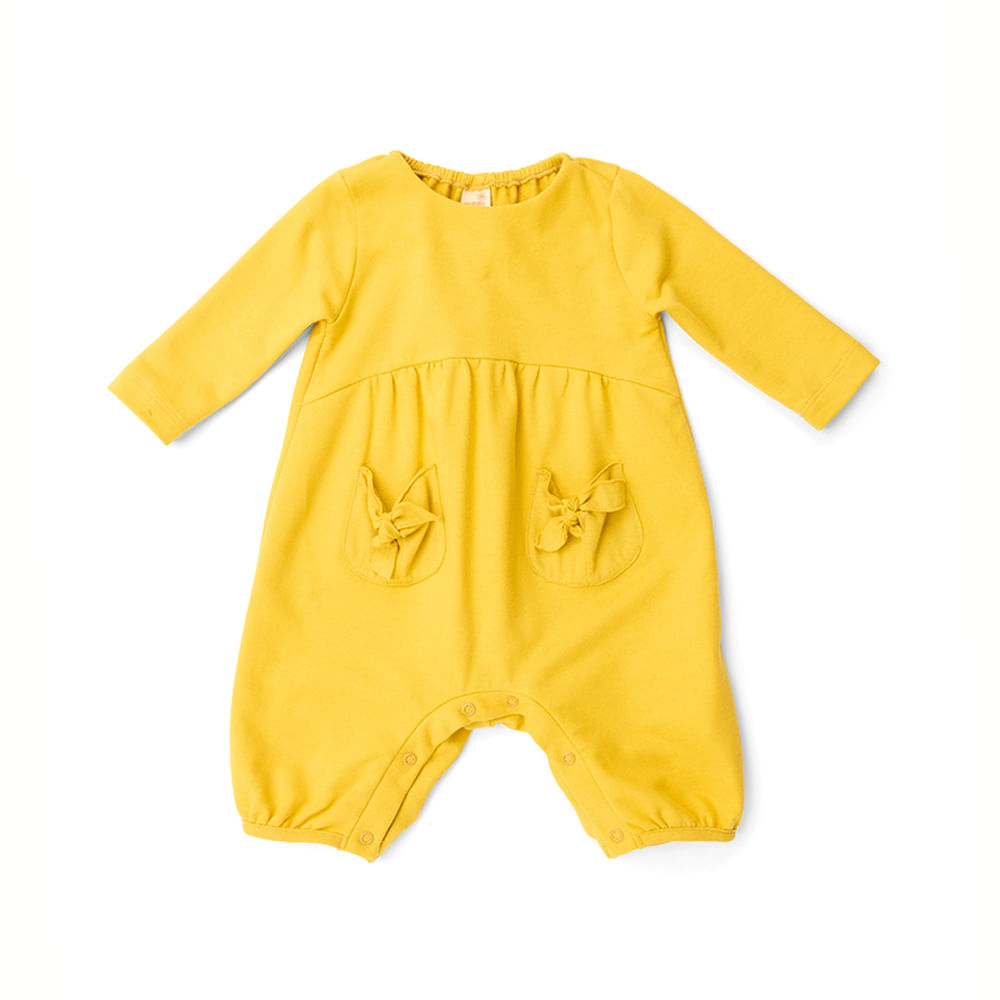 Macacão Bebê Amor Manga Longa Amarelo