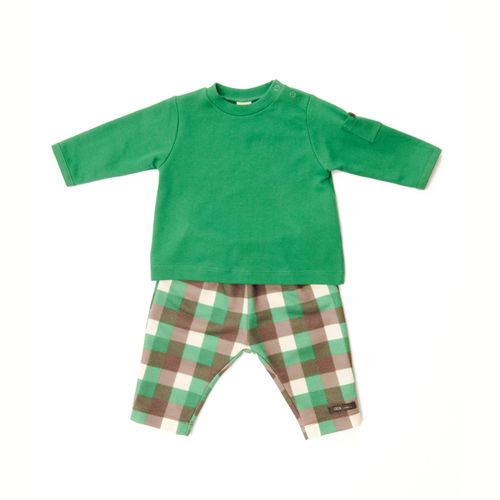 Conjunto Bebê Xadrez Green Manga Longa