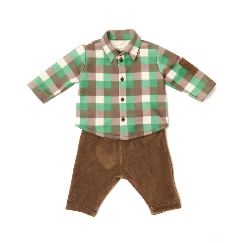 Conjunto Bebê Camisa Xadrez Green Manga Longa