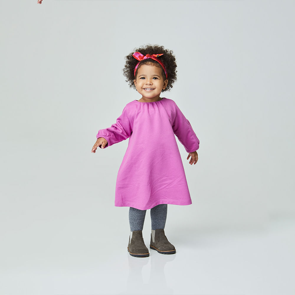 Vestido Toddler Amor Manga Longa Rosa