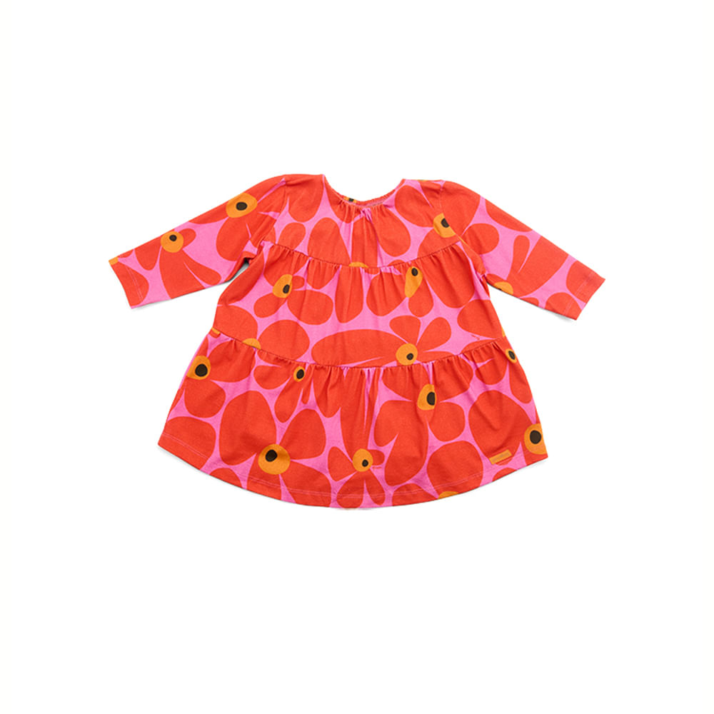 Vestido Toddler Flower Power Manga Longa Vermelho