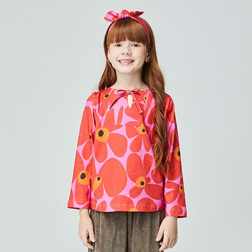 Bata Infantil Power Flower Manga Longa Vermelha