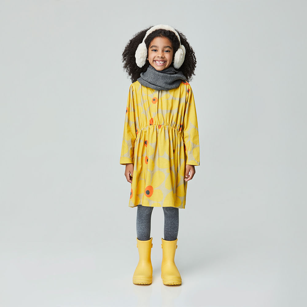 Vestido Infantil Power Flower Manga Longa Amarelo