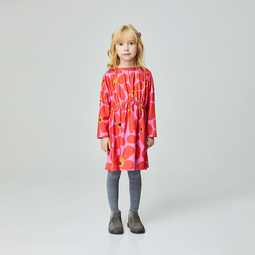 Vestido Infantil Power Flower Manga Longa Vermelho