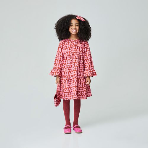Vestido Infantil Trevo Encantado Manga Longa Vermelho