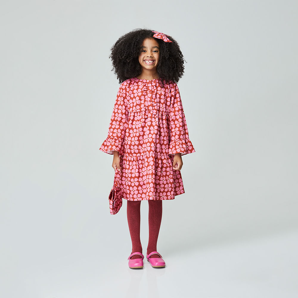 Vestido Infantil Trevo Encantado Manga Longa Vermelho