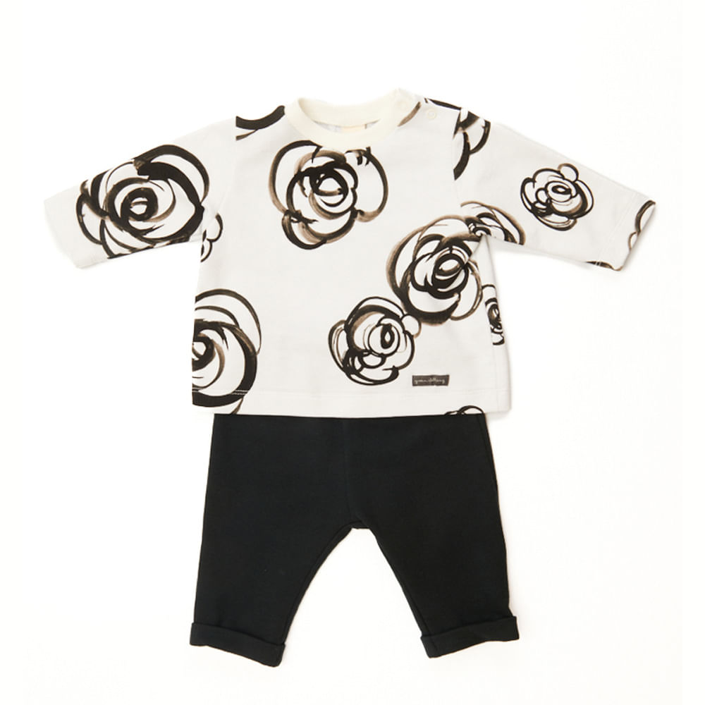 Conjunto Bebê Aquarela Manga Longa Off-White