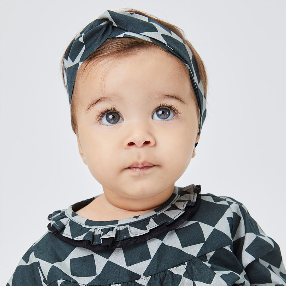 Vestido Bebê Memórias Manga Longa Chumbo