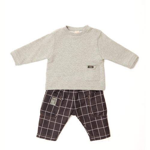 Conjunto Bebê Line Manga Longa Chumbo