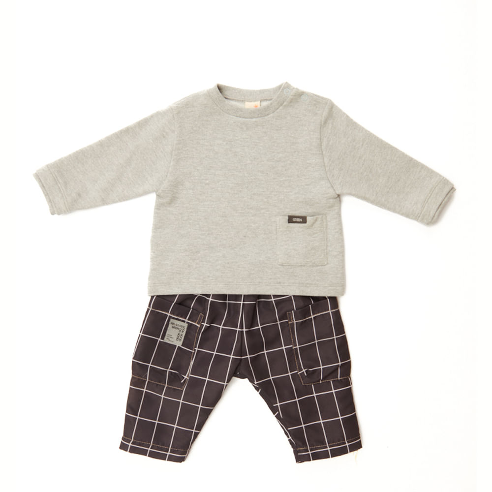 Conjunto Bebê Line Manga Longa Chumbo