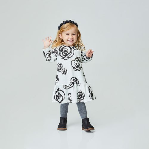 Vestido Toddler Aquarela Manga Longa Off-White