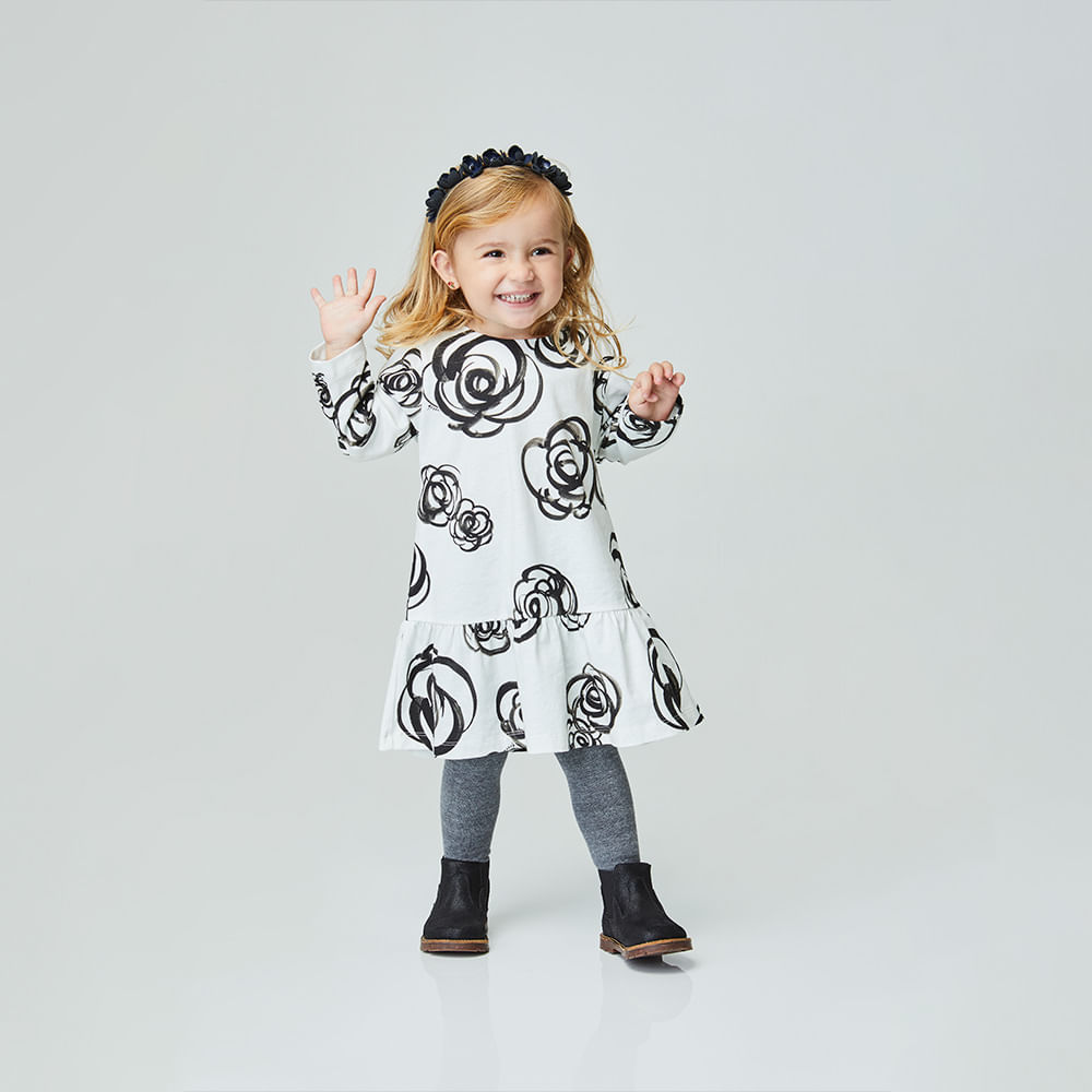 Vestido Toddler Aquarela Manga Longa Off-White