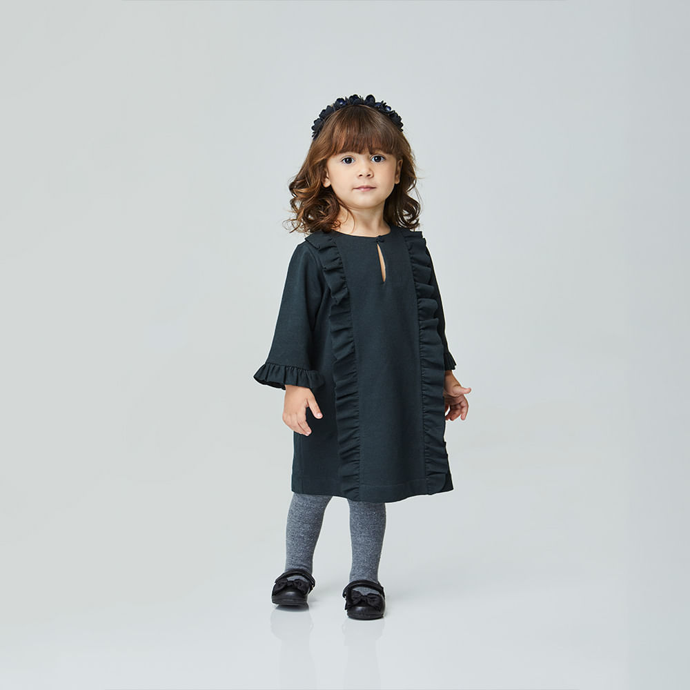 Vestido Toddler Blossom Manga Longa Chumbo