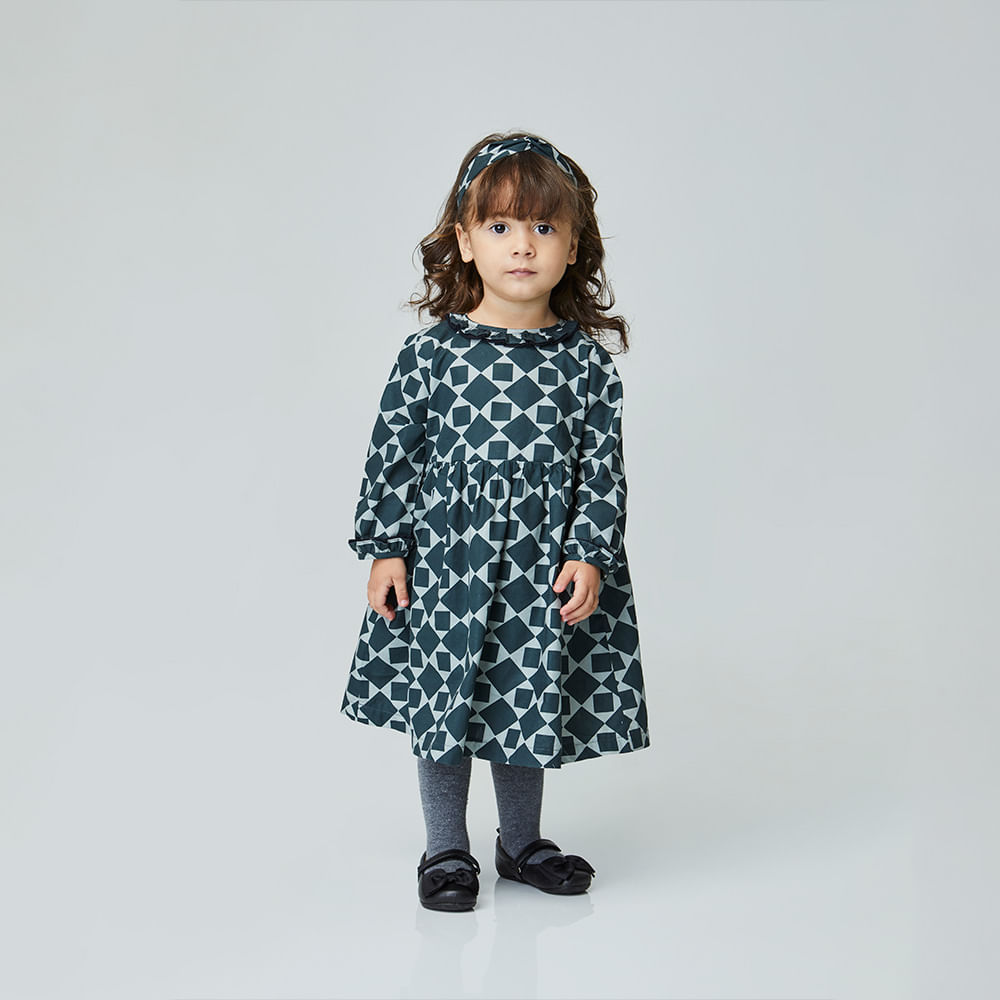 Vestido Toddler Memórias Manga Longa Chumbo