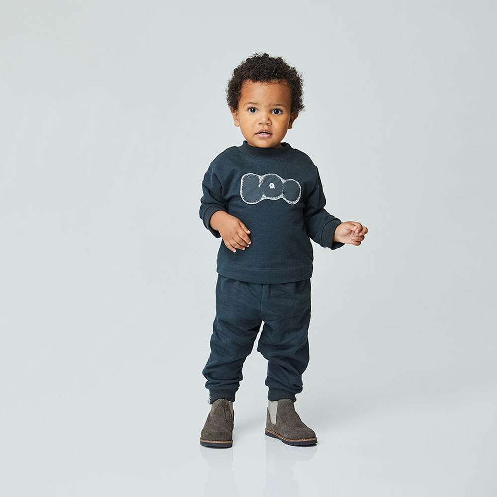 Conjunto Toddler Felpado BOO Manga Longa Chumbo