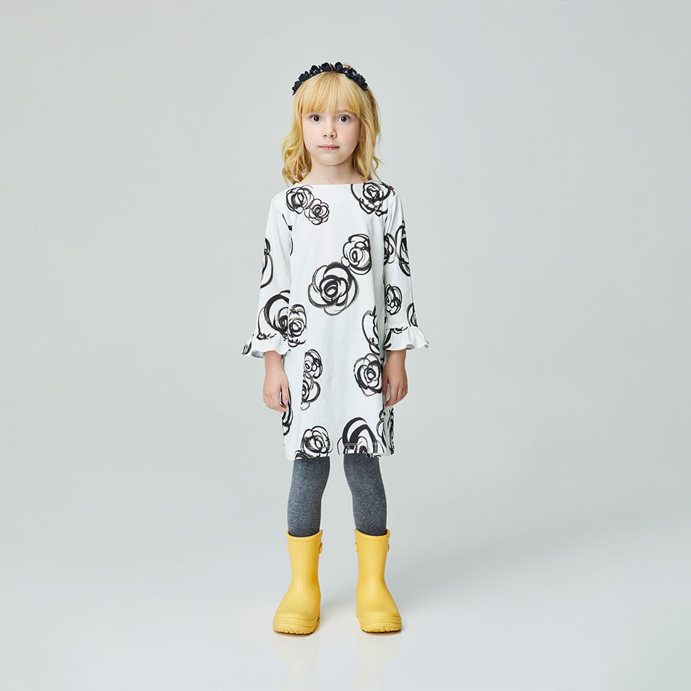 Vestido Infantil Aquarela Manga Longa Off-White