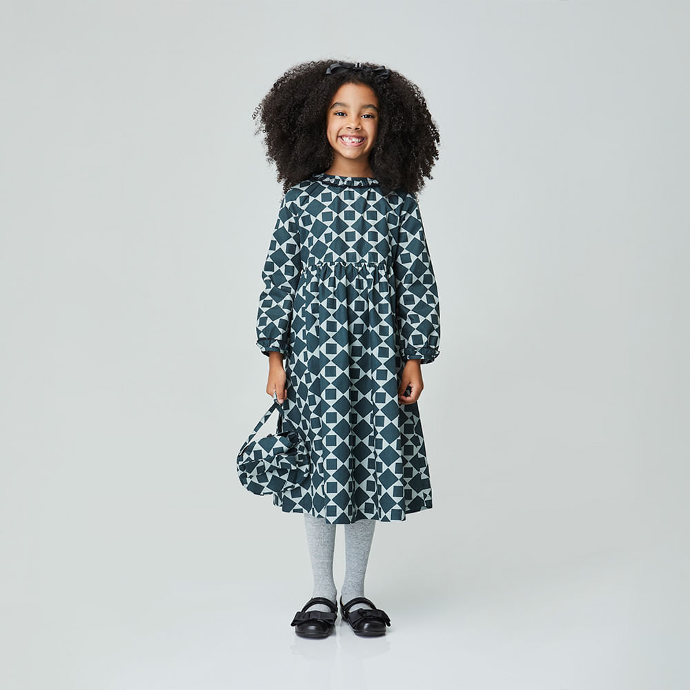 Vestido Infantil Memórias Manga Longa Chumbo