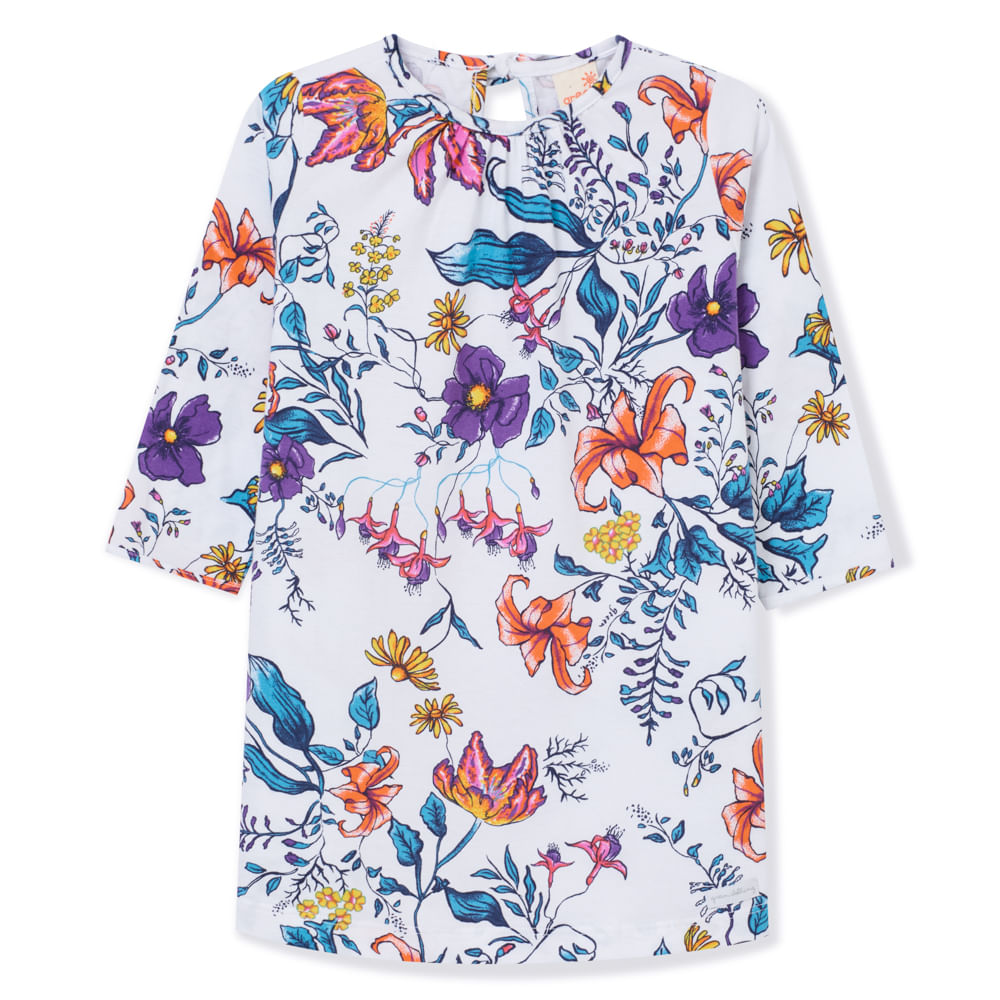 Vestido Toddler Estampado Manga Longa Off-White