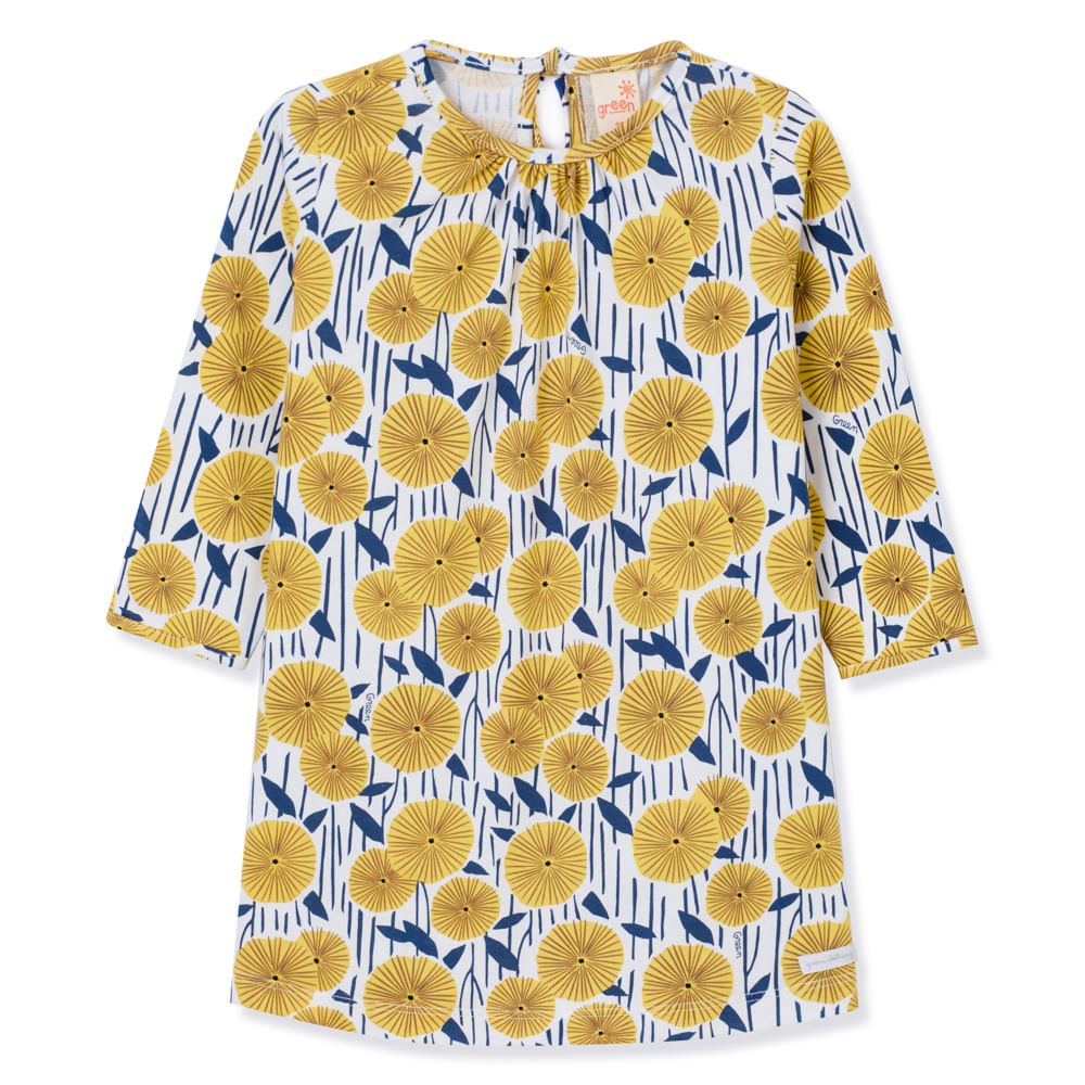Vestido Toddler Estampado Manga Longa Amarelo
