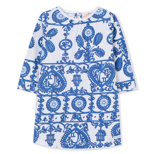 Vestido Toddler Estampado Manga Longa Azul