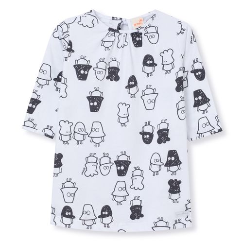 Vestido Toddler Estampado Manga Longa Branco