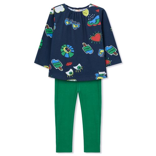 Conjunto Toddler Moti Estampado Manga Longa Azul Escuro