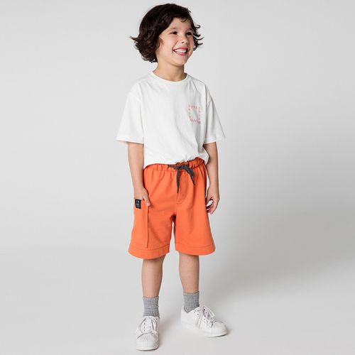 Bermuda Infantil Menino Moletinho Bolso Lateral Laranja