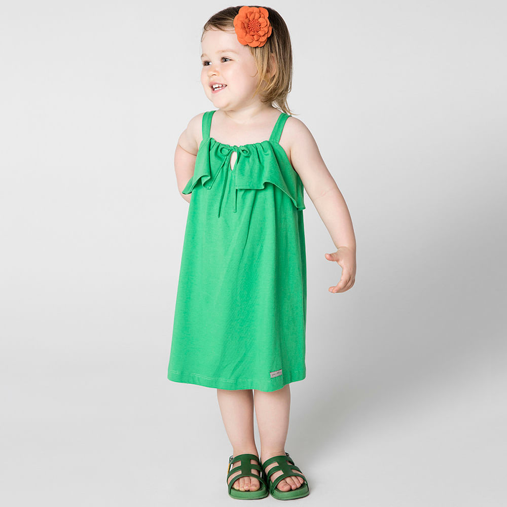 Vestido Toddler Menina Babado Verde