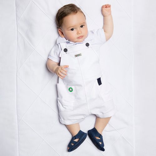 Jardineira Bebê Menino Felicidade Branca