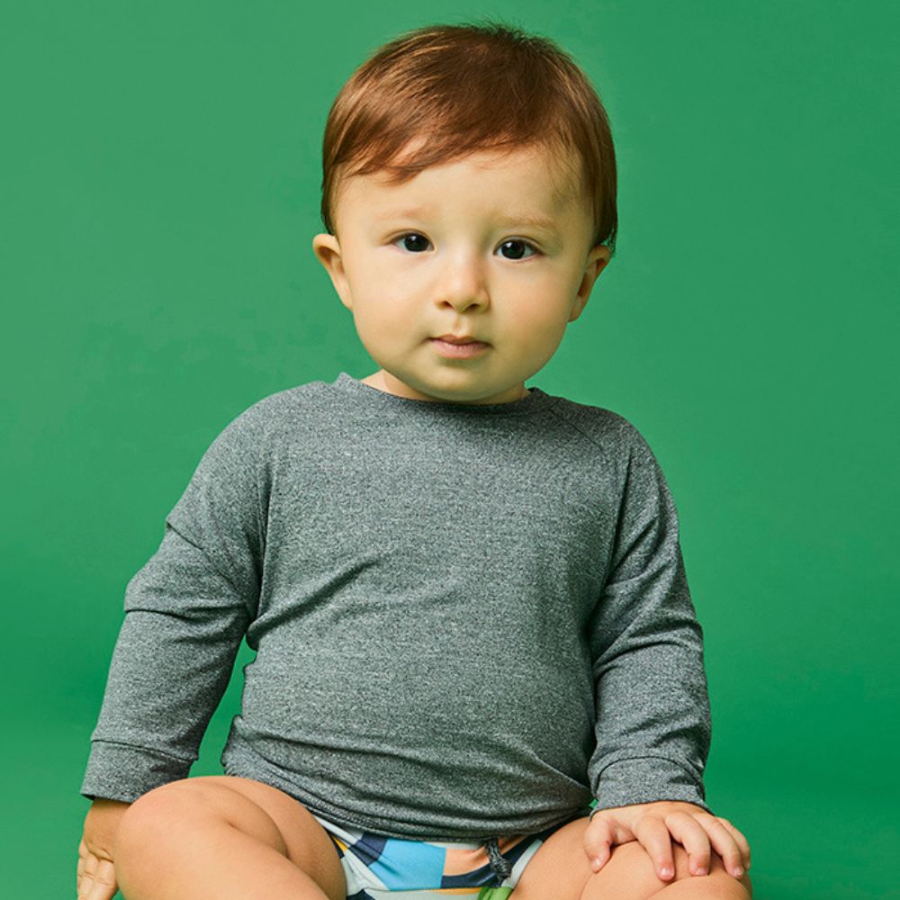 Raglan Bebê Menino Praia UV Cinza