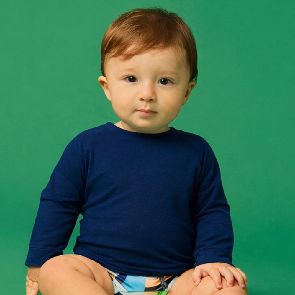 Raglan Bebê Menino Praia UV Azul Escuro