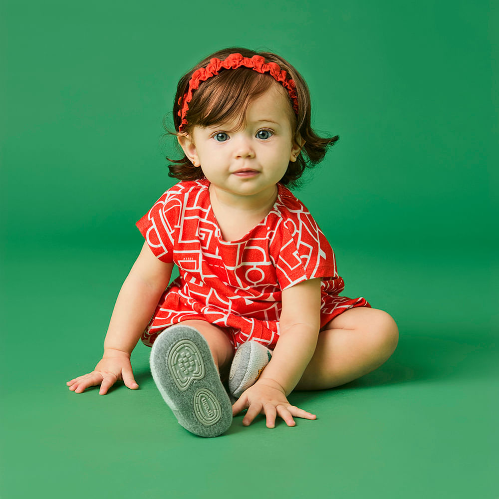 Macacão Bebê Menina Quadras Vermelho