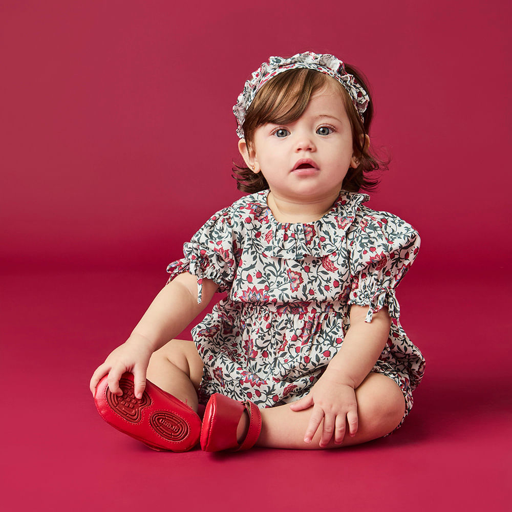 Macacão Bebê Menina Jardim Off-White