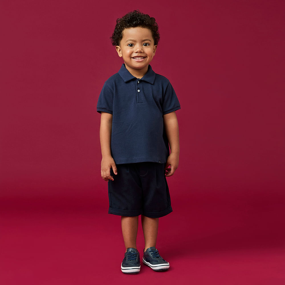 Bermuda Toddler Menino Sarja Peletizada Azul