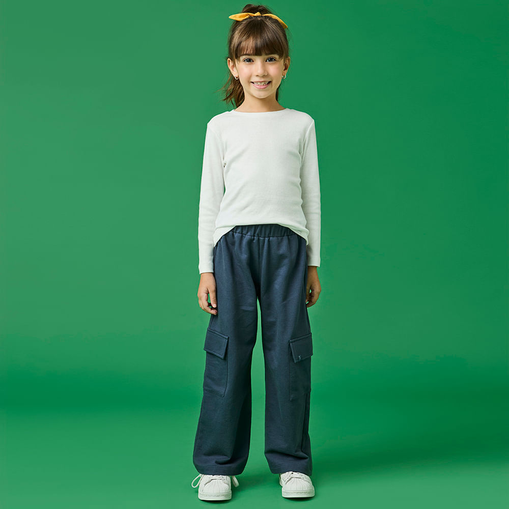 Calça Infantil Menina Cargo Azul