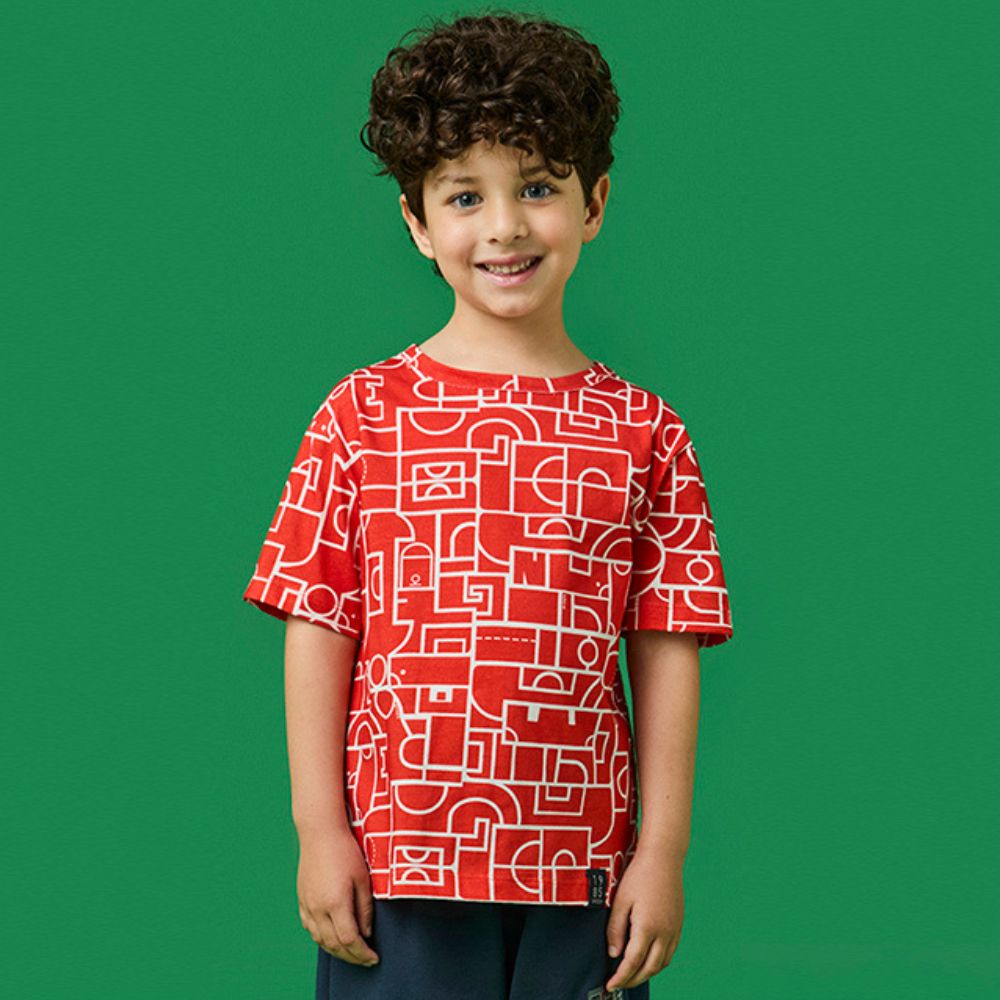 Camiseta Infantil Menino Quadras Vermelha