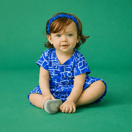 Macacão Bebê Menina Quadras Azul